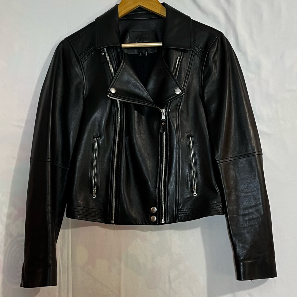 Paige Genuine Leather Moto Jacket Black Cropped Biker Size S Minimal Chic Edgey - Picture 2 of 13
